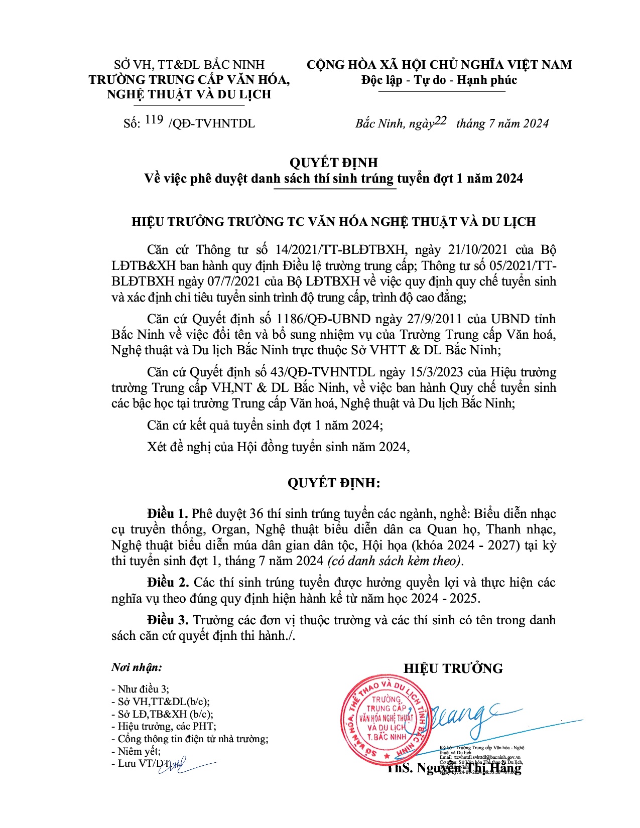 Kết quả Tuyển sinh đợt 1 năm 2024